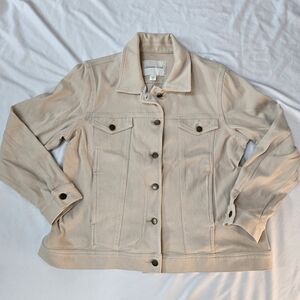 Coldwater Creek Tan Cream Collared Long Sleeve Button Up Jean Denim Jacket